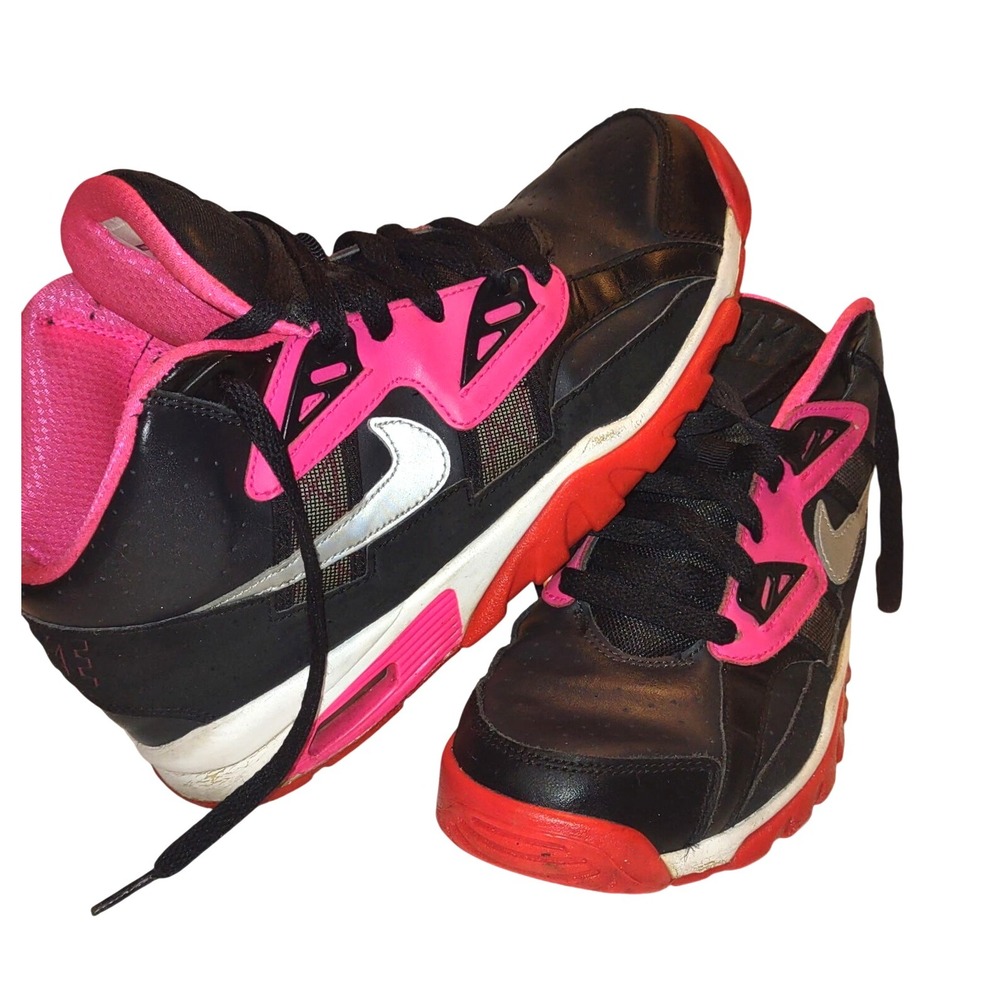 Nike Air Trainer SC High Top Sneakers Girls Size 5.5Y Black Pink 579806-005